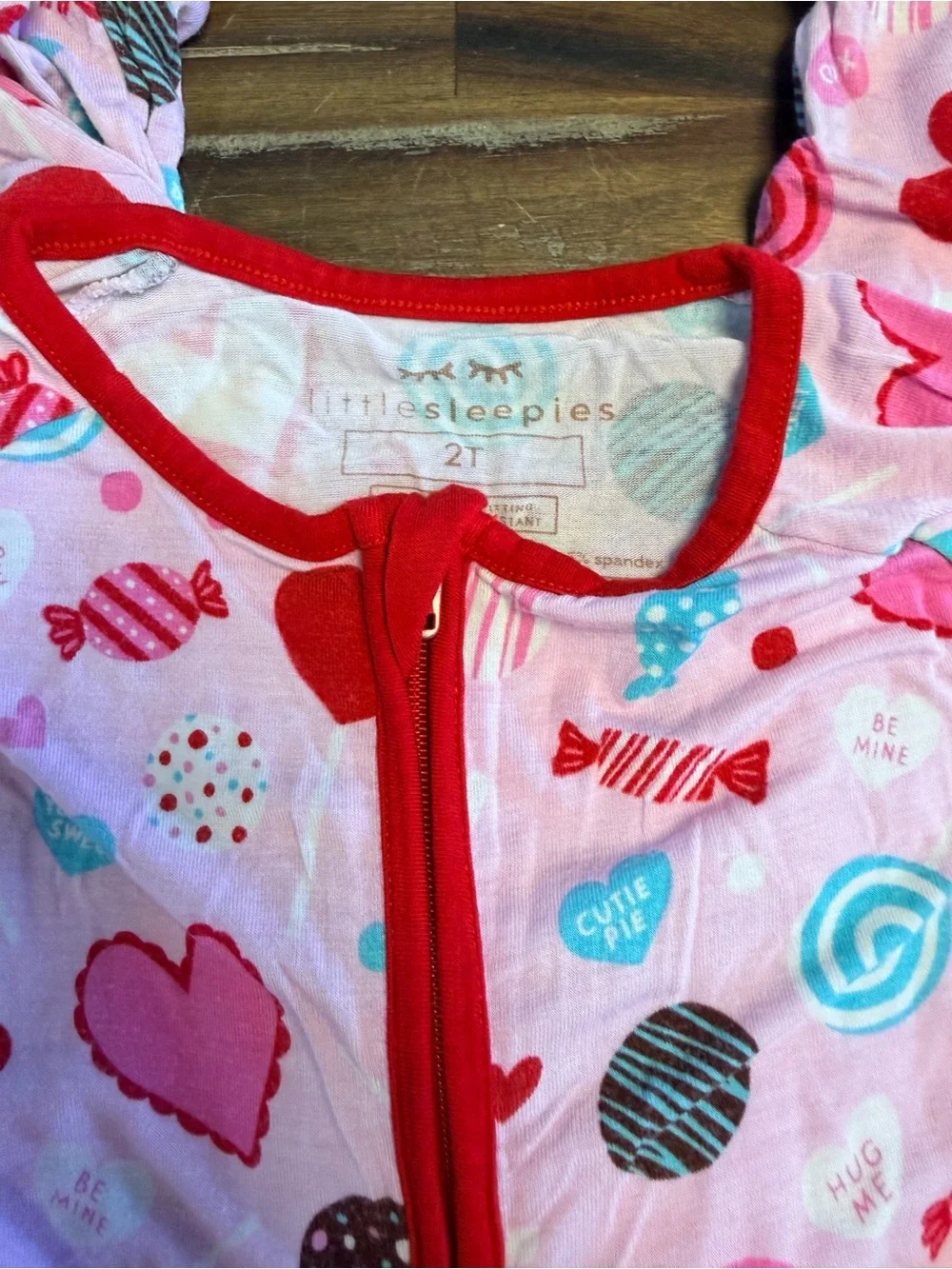 Little Sleepies Pink Heart & Candy Print Kids One-Piece Pajamas with Red Trim